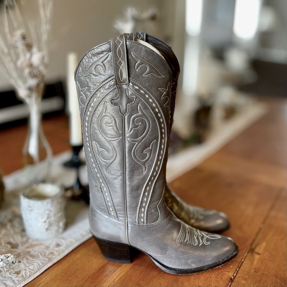 Dan Post Western Pull On Horseshoe Grey Heeled Boots